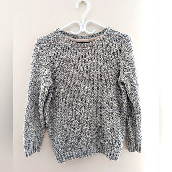 Cotton Blend Knit Sweater 3/4 Sleeves Blue & Cream Size S Cortefiel Brand - Picture 2 of 7